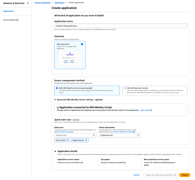 Create Amazon Q Application