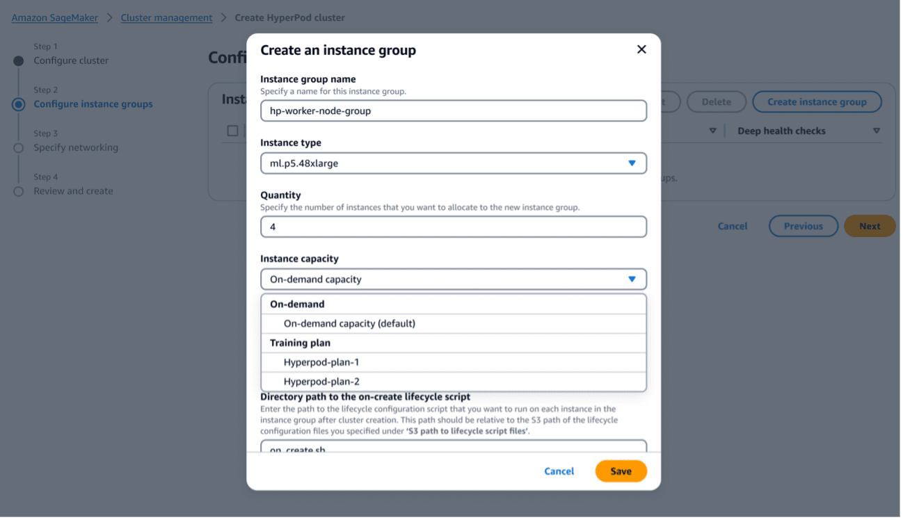 HyperPod console training plans