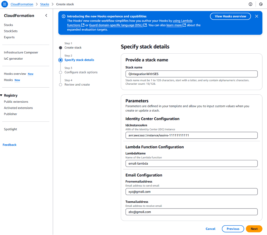 cloud formation parameter capture screen