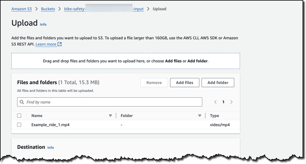 Uploading the video to S3, I specify the file and the settings for encryption