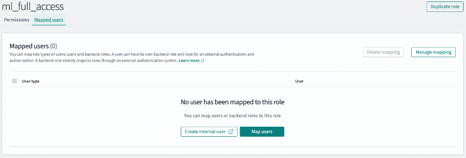 AWS IAM role management interface showing zero mapped users with creation and mapping controls