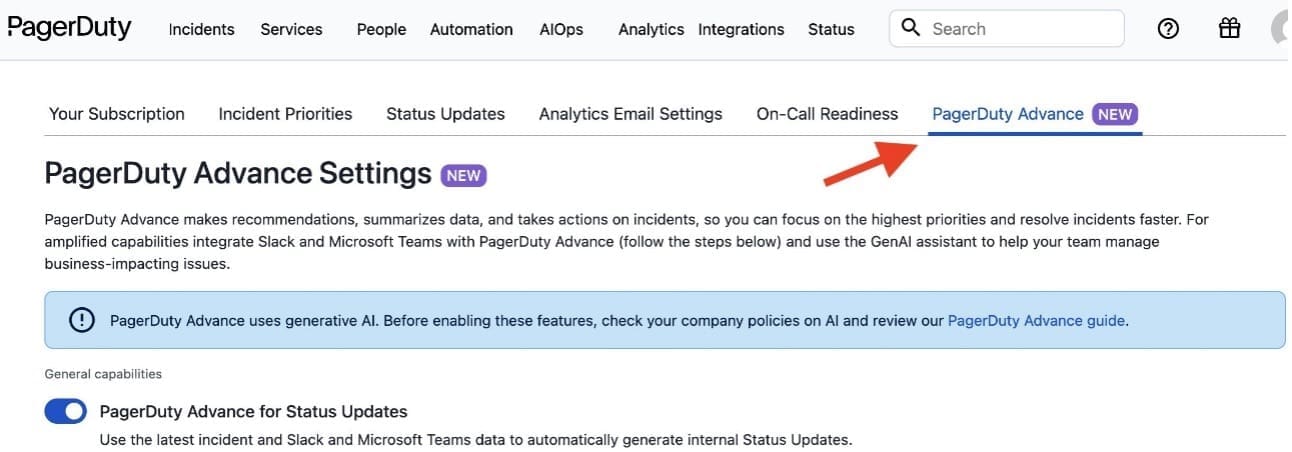 Amazon Q configuration on PagerDuty Advance