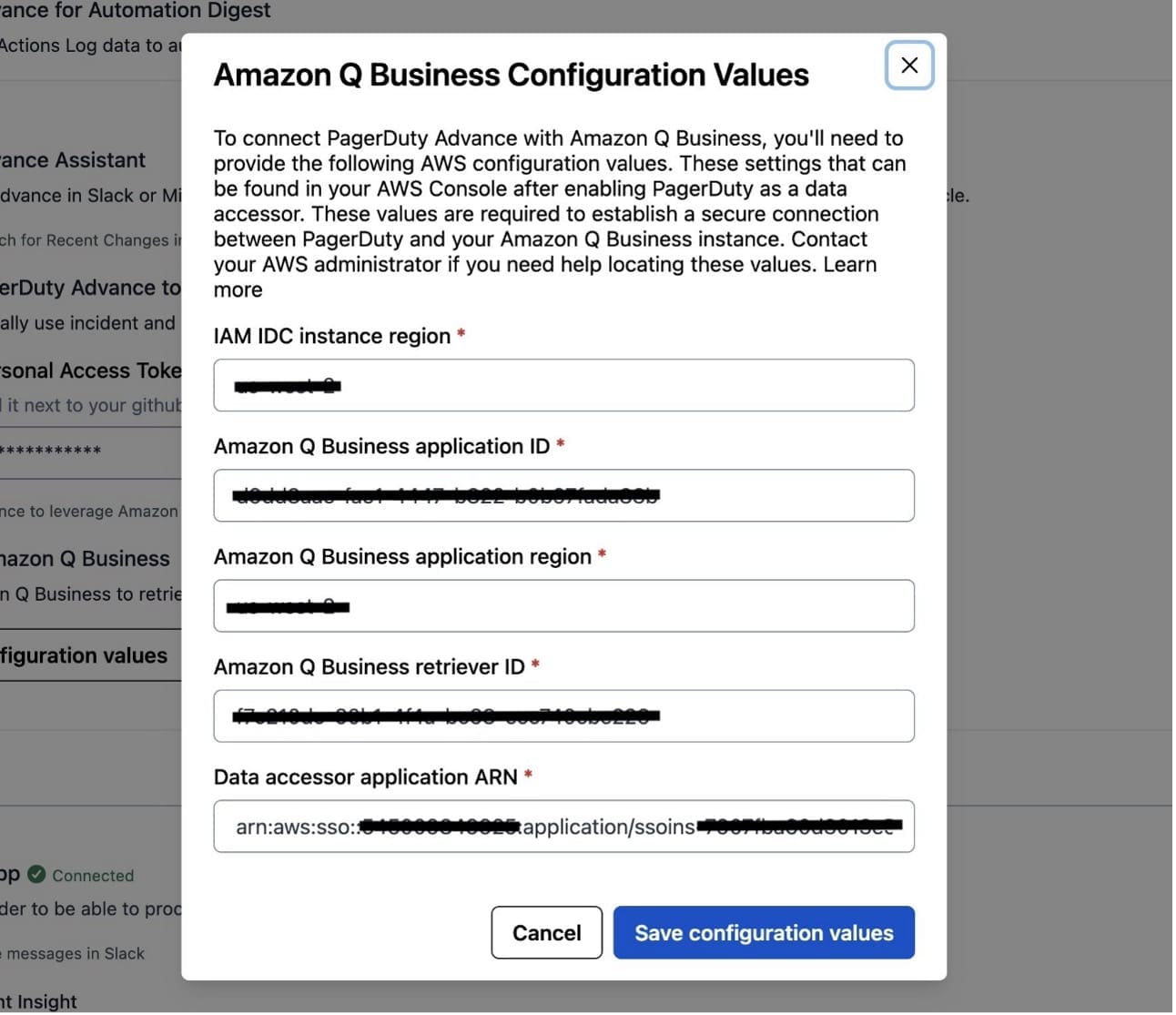 Data accessor configuration values
