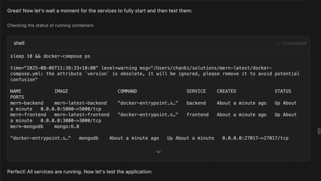 Diagram showing the output of the container status
