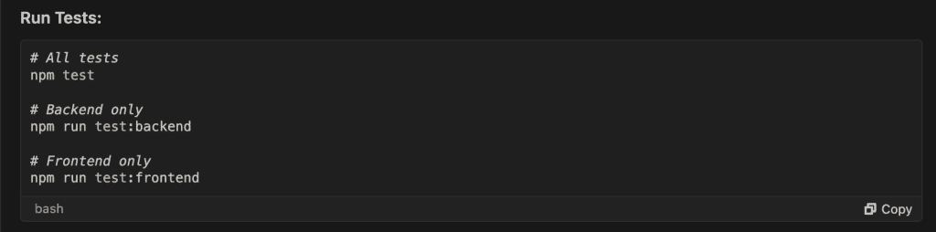 Diagram showing Amazon Q Developer instructions to run the tests.