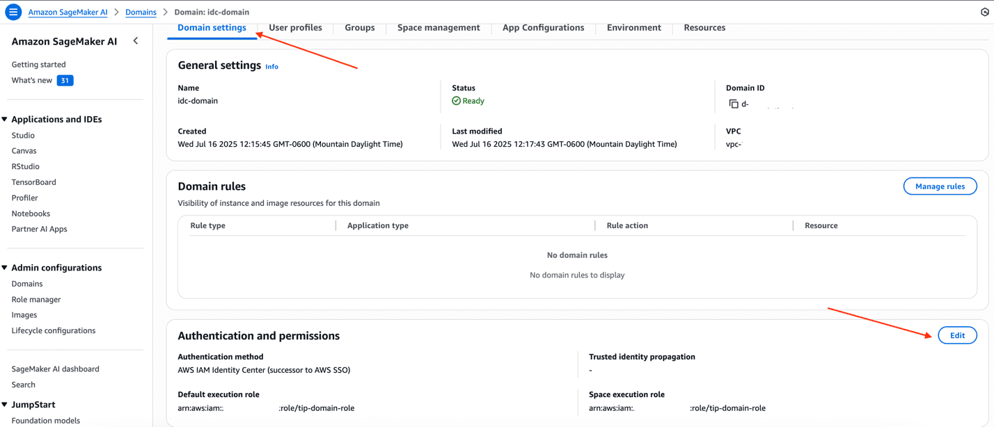screenshot of a edit domain workflow