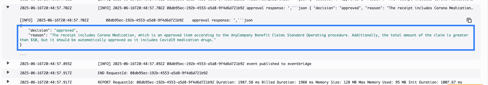 Benefit claim adjudication automated decision for “benefit-claims-pharmacy-receipt- blueprint”