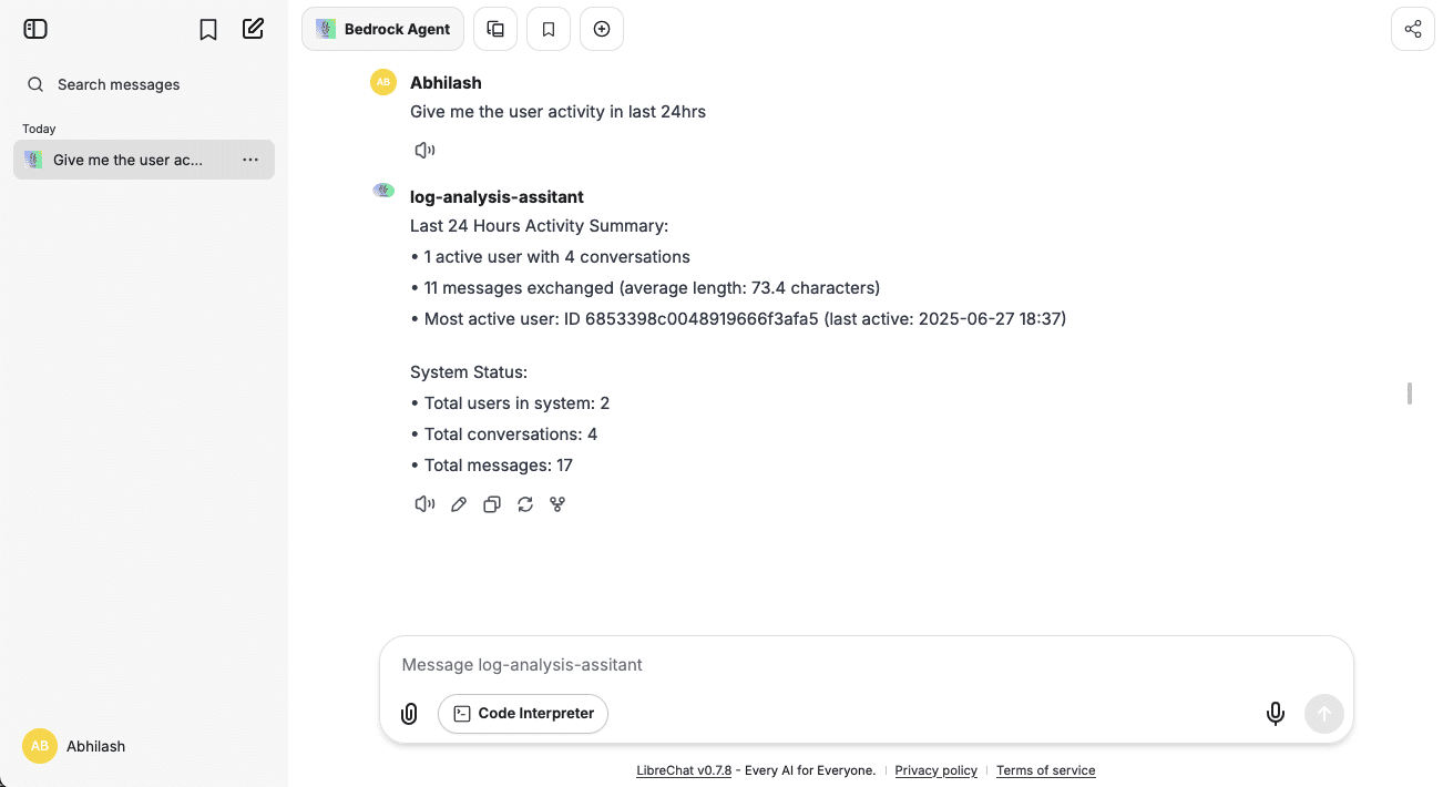 Demonstration of user experience of accessing Agent in LibreChat