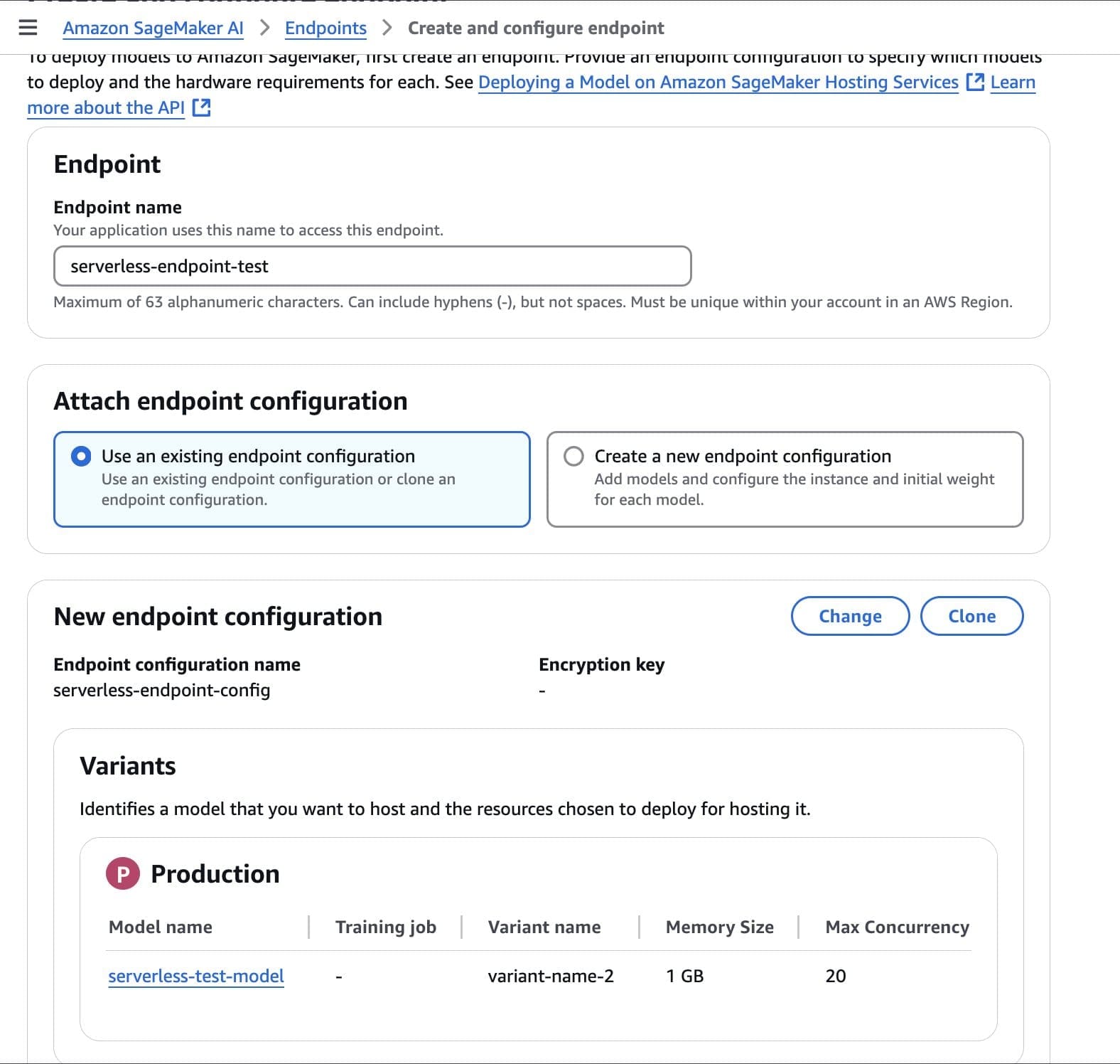 Model endpoint creation
