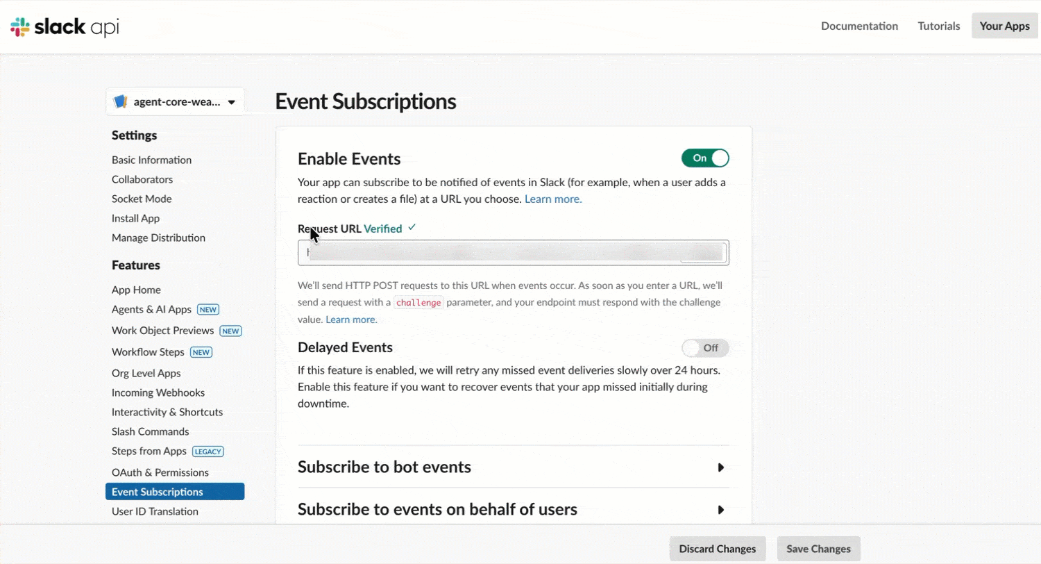 AgentCore Slack Reinstall Slack App