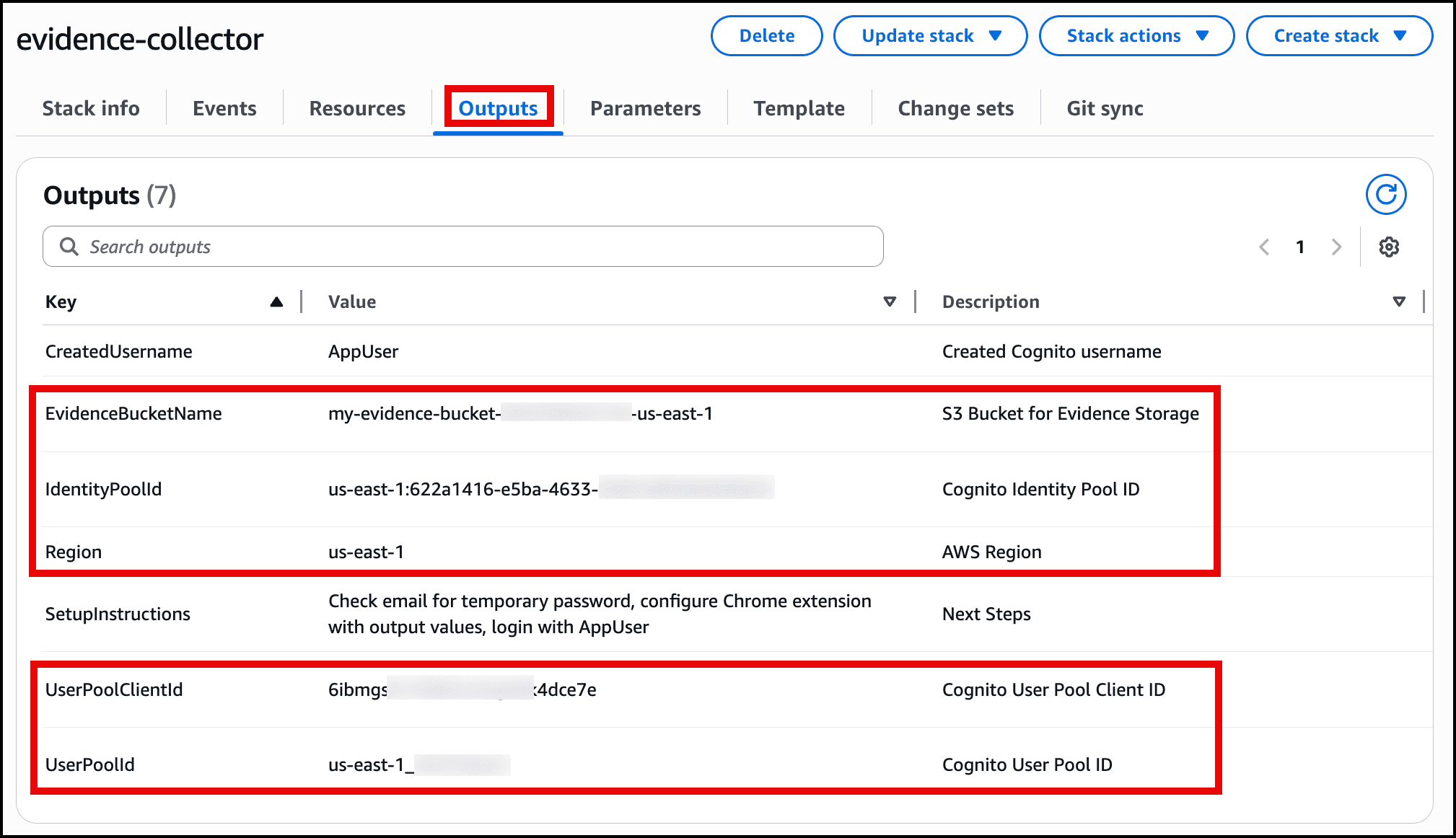 CloudFormation Output Evidence Collector.