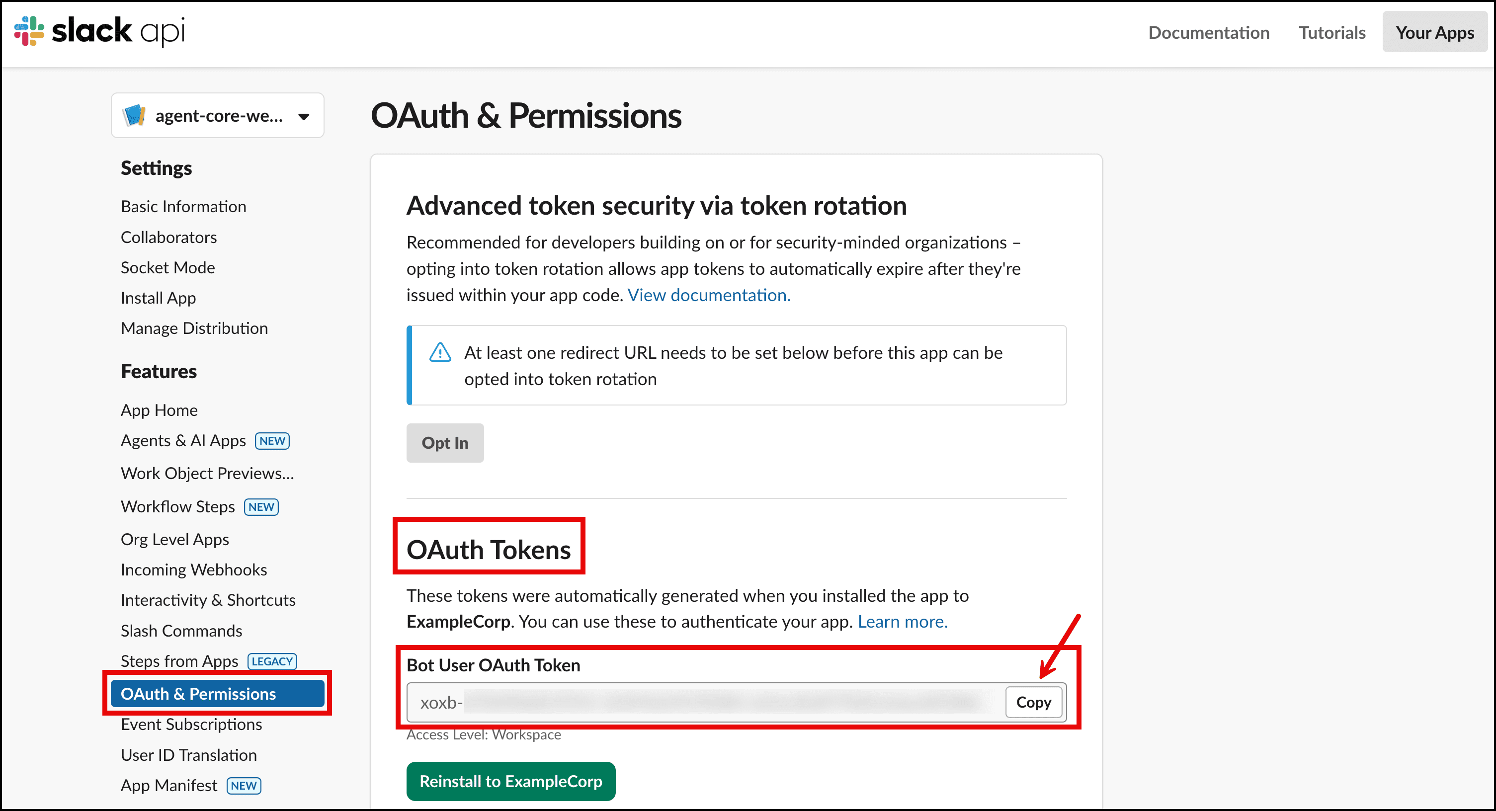 AgentCore Slack Copy OAuthToken