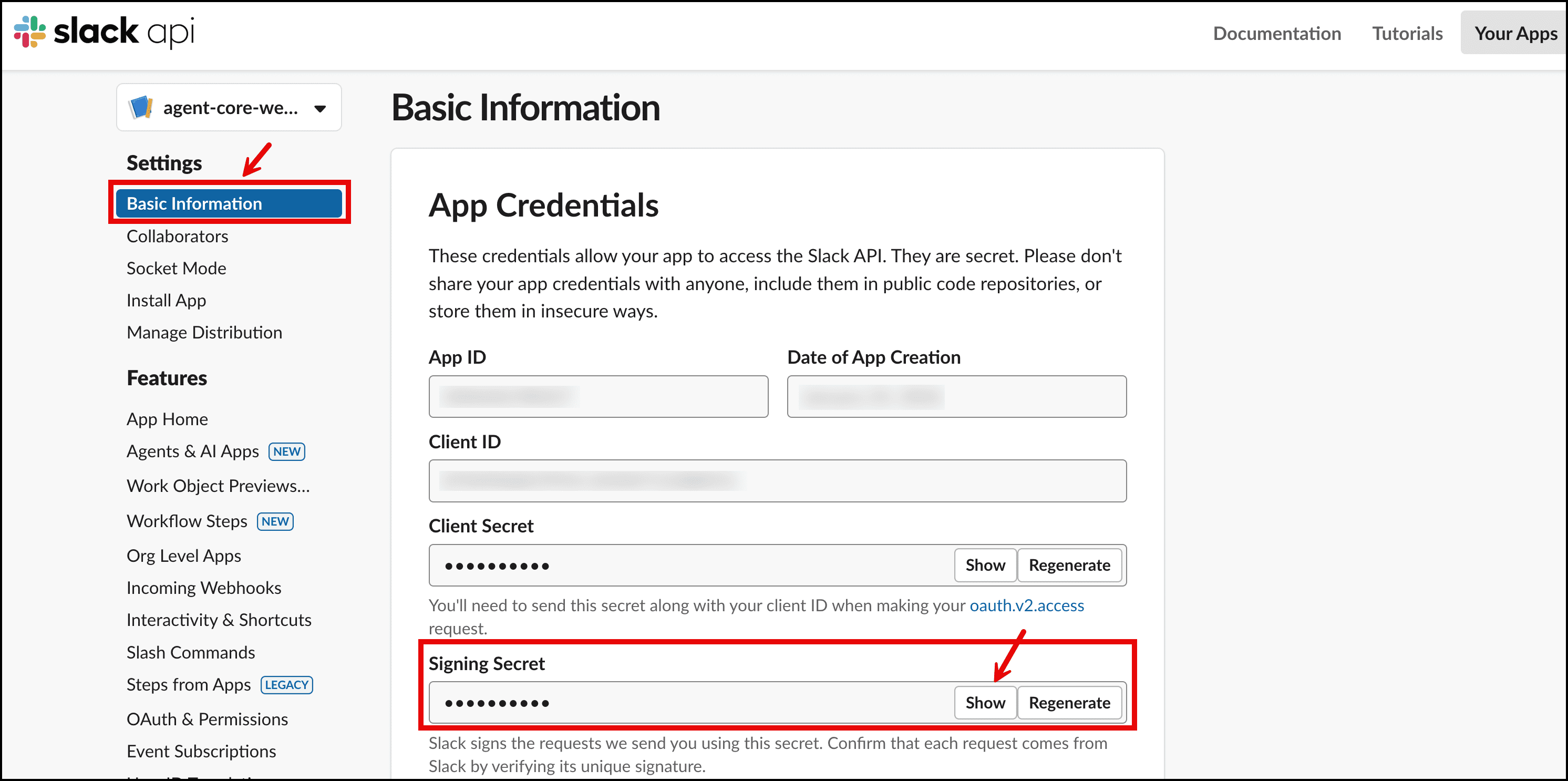 AgentCore Slack Signing Secret