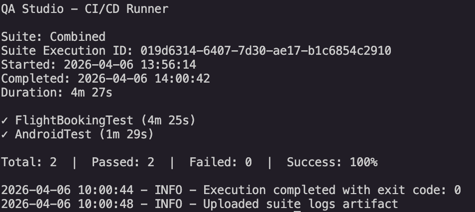 CLI execution output showing test results
