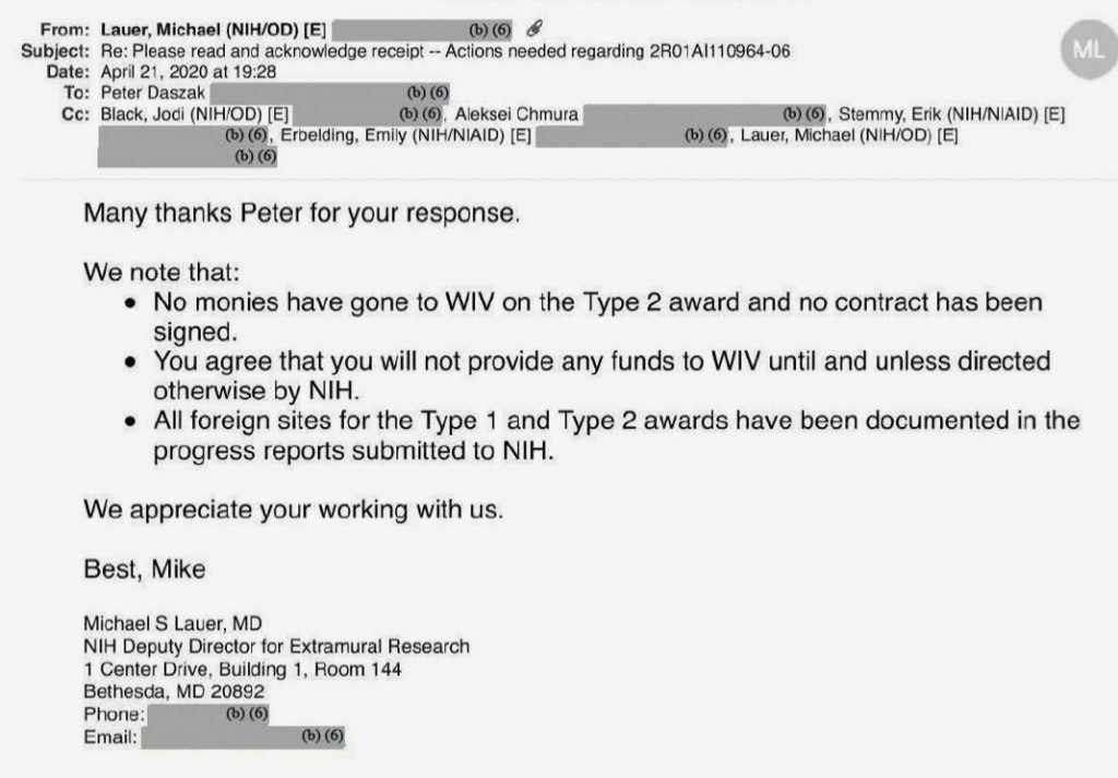 A reply from NIH official Michael Lauer also leaves out mention of an overdue progress report.Image of FOIA Document