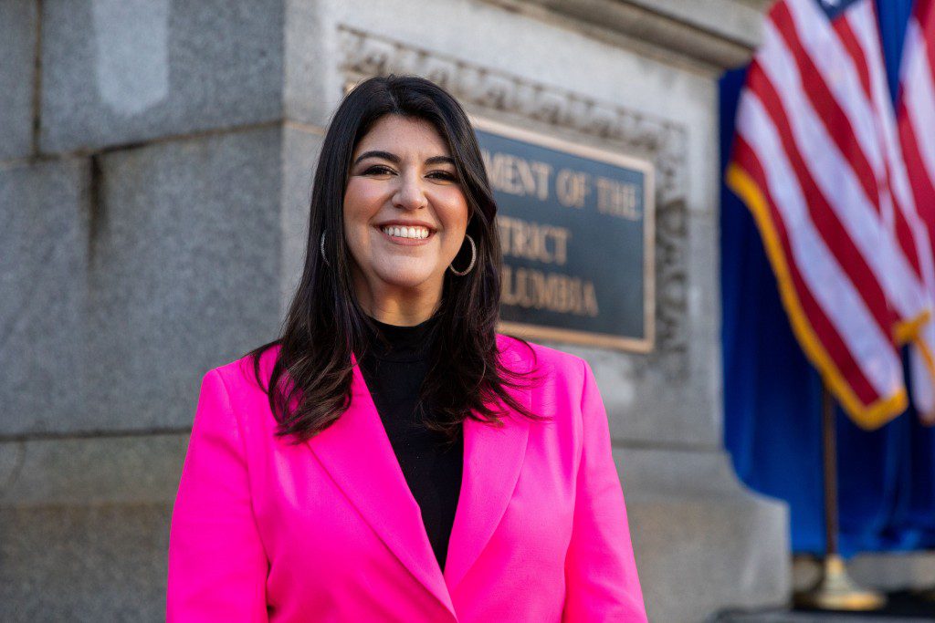 WASHINGTON, D.C. - JANUARY 2: Brooke Pinto, the council member for ward two, poses for a portrait before being sworn in as a member of the Council of the District of Columbia outside of the Wilson Building in Washington, D.C. on Saturday, January 2, 2021 (Amanda Andrade-Rhoades/For The Washington Post via Getty Images)