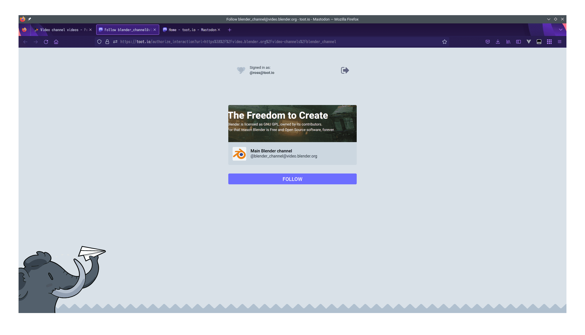 A screenshot of Mastodon, showing a page prompting the user to follow the 