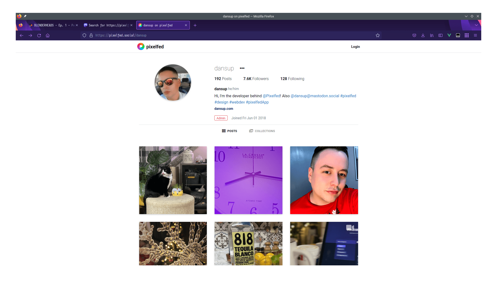 A screenshot of Pixelfed, a social image sharing site, showing the profile of 
