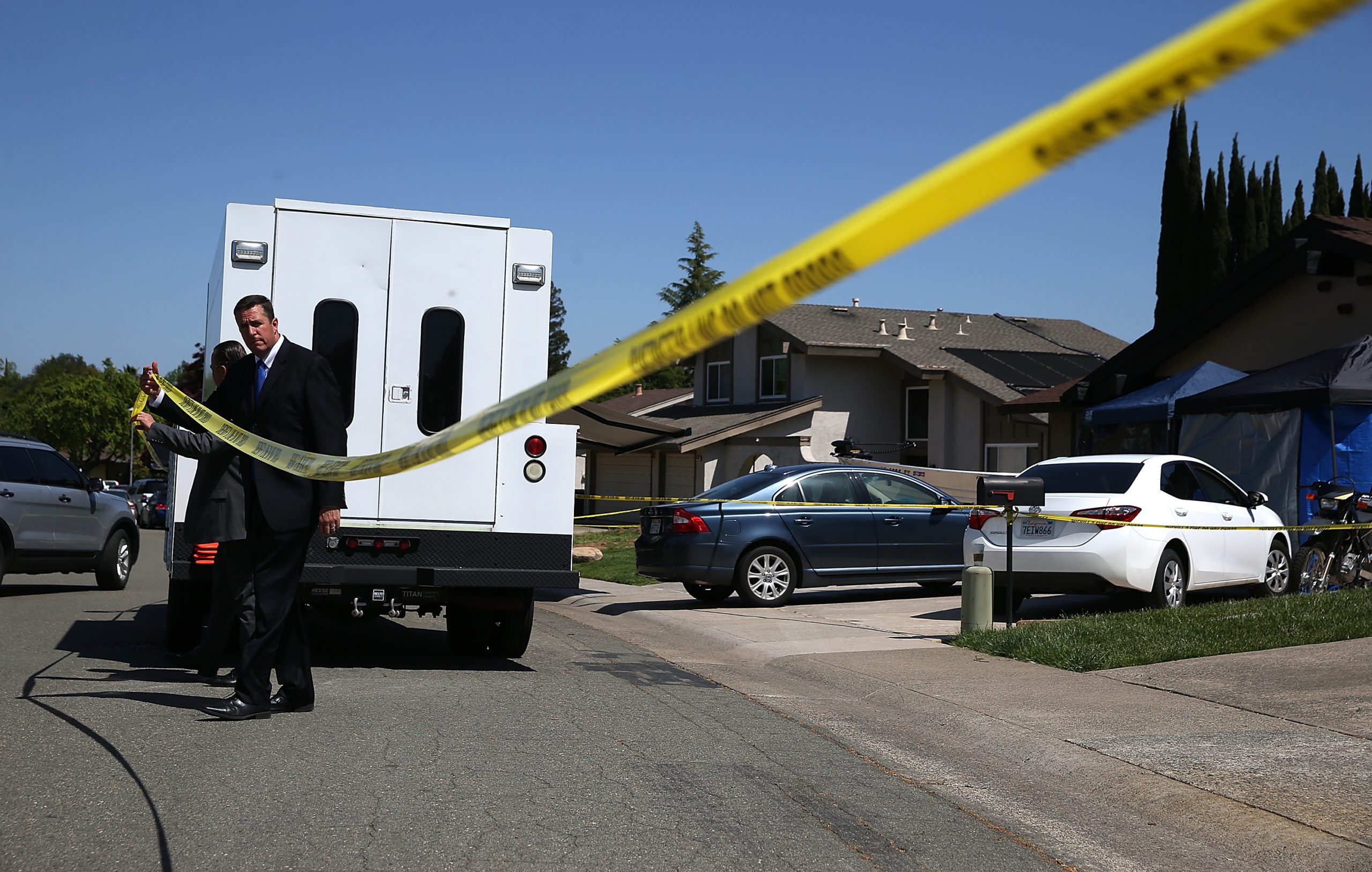 CITRUS HEIGHTS, CA - APRIL 25:  Law enforcement officials leave the home of accused rapist and killer Joseph James DeAngelo on April 24, 2018 in Citrus Heights, California. Sacramento District Attorney Anne Marie Schubert was joined by law enforcement officials from across California to announce the arrest of 72 year-old Joseph James DeAngelo who is believed to be the the East Area Rapist, also known as the Golden State Killer, who killed at least 12, raped over 45 people and burglarized hundreds of homes throughout California in the 1970s and 1980s.  (Photo by Justin Sullivan/Getty Images)